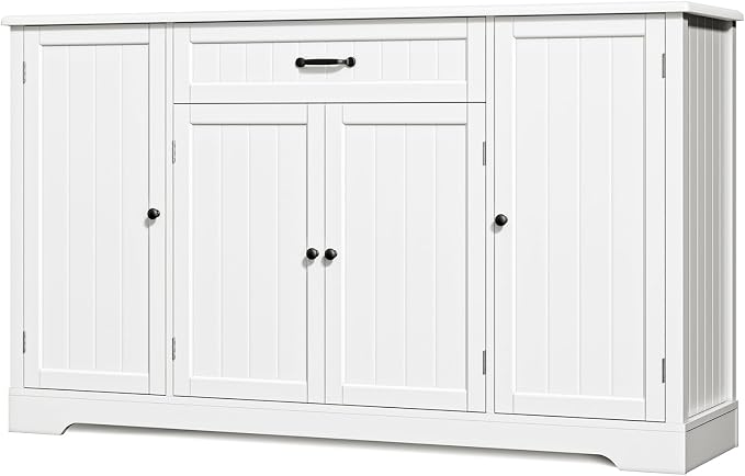 Gizoon 56" Kitchen Coffee Bar Cabinet with Storage Kitchen Sideboard Buffet Cabinet with Drawers, Short Pantry with Door and Shelves for Bathroom and Living Room, White