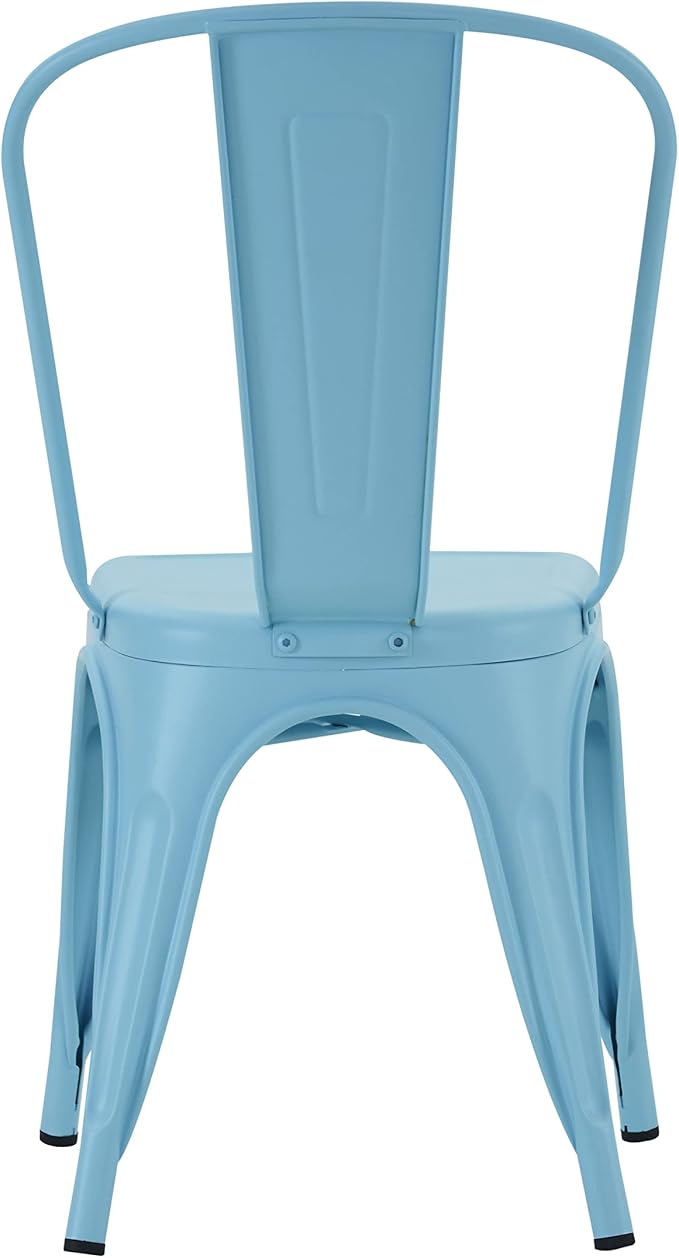 Nazhura Metal Dining Chair Farmhouse Tolix Style for Kitchen Dining Room Café Restaurant Bistro Patio, 18 Inch, Stackable, Waterproof Indoor/Outdoor (Sets of 4) (Blue)