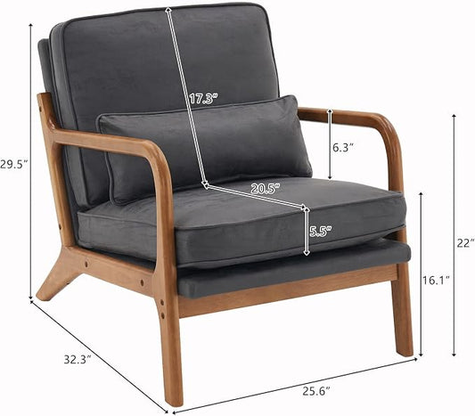 Bonnlo Microfiber Dark Grey Accent Chairs Set of 2, Upholstered Mid Century Modern Lounge Chairs Reading Chairs Side Sitting Chair Solid Wood Farmhouse Armchairs for Living Room, Bedroom, Guest Room