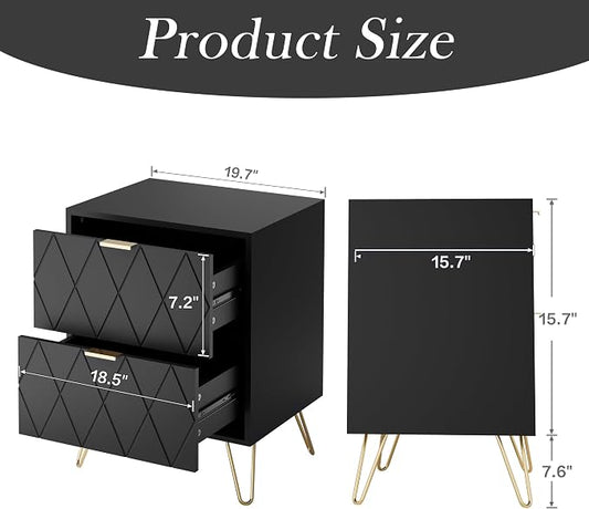 Anbuy Bedroom Sets 3 Piece Black 6 Drawer Dresser and Night Stand Sets for Bedroom, Two Drawers Nightstand Set of 2 & 6 Drawer Dresser Combo 3 Pieces (Black)