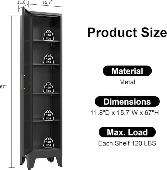Narrow Bthroom Storage Cabinet Tall Metal Storage Cbinets with 4 Adjustable Shelves Freestanding 5 Tier Slim Pantry Cabinet for Kitchen Office Small Space