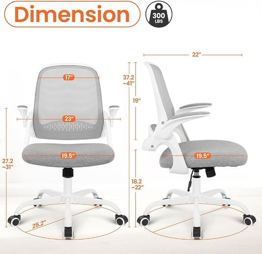 NEO CHAIR Office Chair Computer Desk Chair Ergonomic Gaming Comfy Mesh with Flip-up Arms Lumbar Support Adjustable Height Rolling Wheels for Home Office (Grey)