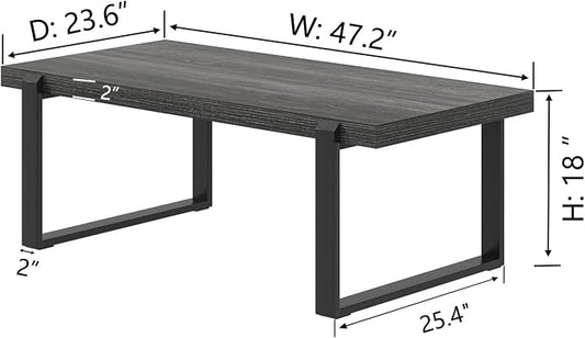 FOLUBAN Industrial Coffee Table, Rustic Wood and Metal Center Table, Modern Rectangle Cocktail Tea Table for Living Room, Dark Gray, 47 Inch