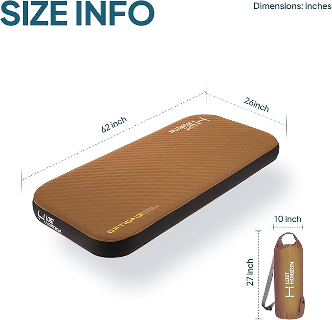 Lost Horizon Air & Foam Camping Mattress, Self-Inflating Sleeping Pad, 3" Thick, with Pump Sack, Slim Single