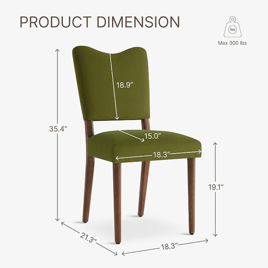 KISLOT Upholstered Dining Chairs Set of 2, Modern Velvet Kitchen Chairs with Solid Wood Legs, High Back Wooden Dining Room Chairs with Dark Walnut Color Legs for Farmhouse Kitchen Dining Room, Green