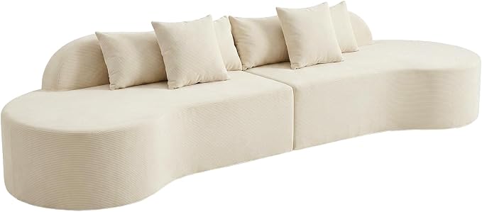Oversized Modern Curved Cloud Couch Sectional, Boneless Compression Sofa, Modular Sectional Couches, High Density Foam Deep seat Couch with Pillows, Corduroy Sofa for Living Room Office