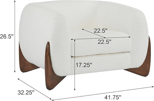 Christopher Knight Home Modern Boucle Fabric Upholstered Club Chair for Living Room, Home Office, Apartment, Relaxing Chair with Removable Cushion and Birch Wood Legs, White and Walnut