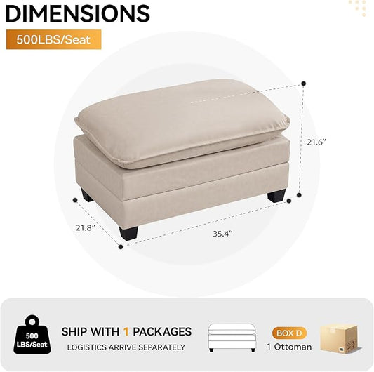 WUTUTUEE 35'' Modern Leather Cloud Sofa Ottoman,Rectangle Ottoman for Modular Sectional Sofa, Leather Beige