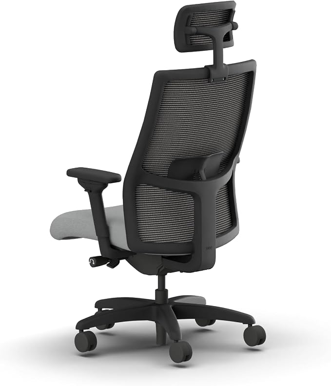 HON Ignition 2.0 Big and Tall Ergonomic Mesh Office Chair with Headrest, 450 lb Capacity, Extra‑Wide High‑Back Desk Chair with Adjustable Arms, Lumbar Support, Tilt Recline, Black Frame, Ash
