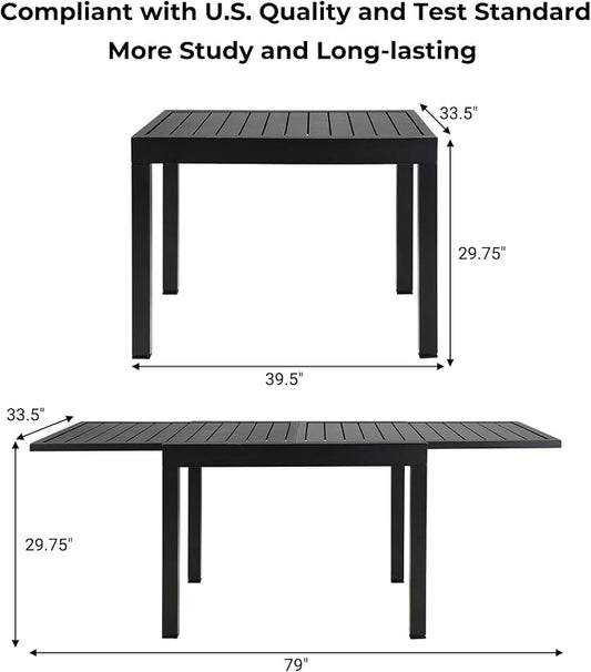 Grand patio 7-Piece Outdoor Dining Set for 6 with 1 Rectangle Expandable Table for 4-6 Person, Metal Woven Wicker Fixed Patio Chairs with Thickened Cushions for Yard, Poolside, Deck (Black)