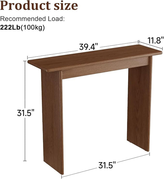 AQIMUELE Walnut Console Table Thin Rubberwood Minimalist Mid-Century Style | Stable and Sturdy 39.4" W x 11.8" D x 31.5" H for Entryway/Sofa Back