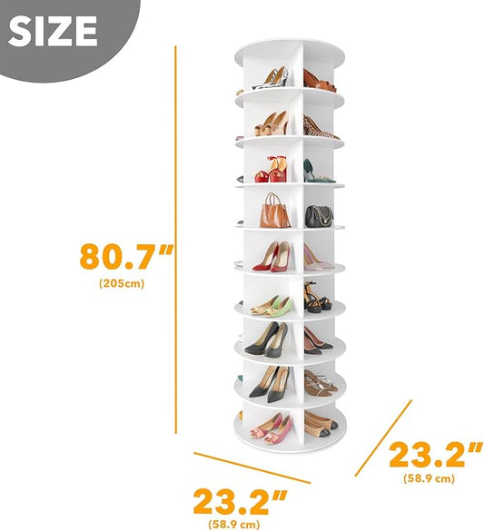 SpaceAid 9 Tier Rotating Shoe Rack Tower, Spinning Shoe Display Lazy Susan, Revolving 360 Shoe Rack Storage Round Carousel, Vertical Handbag Rotate Shoes Closet Organization (9-Tier White)