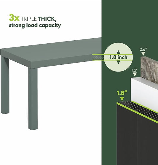 Furinno Classic Coffee Table, Modern Rectangle Printer Stand, Sage Green | 1.8" Triple Thick Tabletop, Toolless Assembly, Side Table, for Living Room, Home Office
