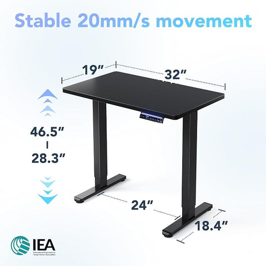 HUANUO One-Piece AI-Powered Electric Standing Desk, Smart APP, Work with Alexa & Google, Adjustable Height, 3 Memory Settings, Sedentary Reminder, Ergonomic Sit-Stand Desk, 32-inch, Black