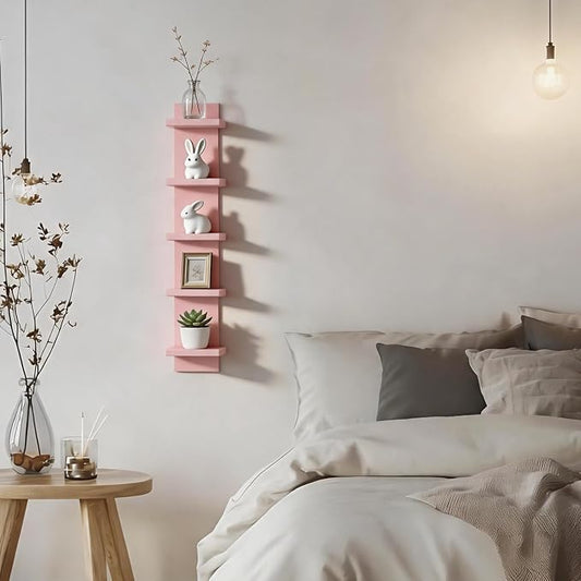 Homaterial 5 Tier Wall Shelf Unit, Decorative Wall Mount Vertical Shelving,Modern Column Floating Shelves for Bedrooms, Living Rooms 36.6" Height Pink