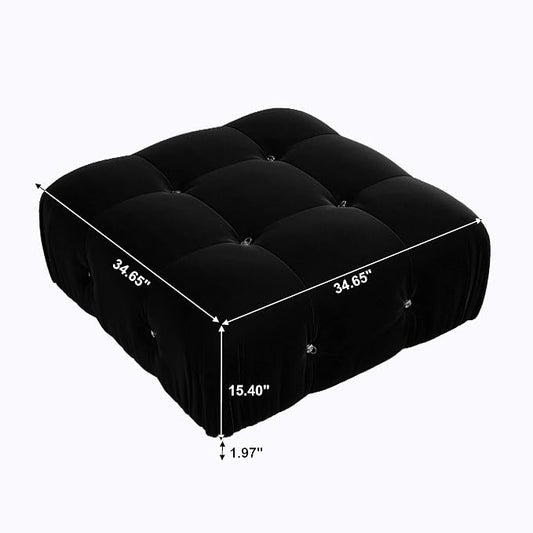 Modern Velvet Sectional Sofa, L Shape Minimalist Modular 4-Seater Sofa for Living Room Office Apartment (Ottoman/Black)