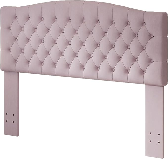 Furpopup Velvet Queen Size Headboard Only, Upholstered Wall Mount, Pink | 2 ways to use:Wall-mounted (for adjustable bed) and bed frame mounted, Easy to assemble, Classic button design headboard