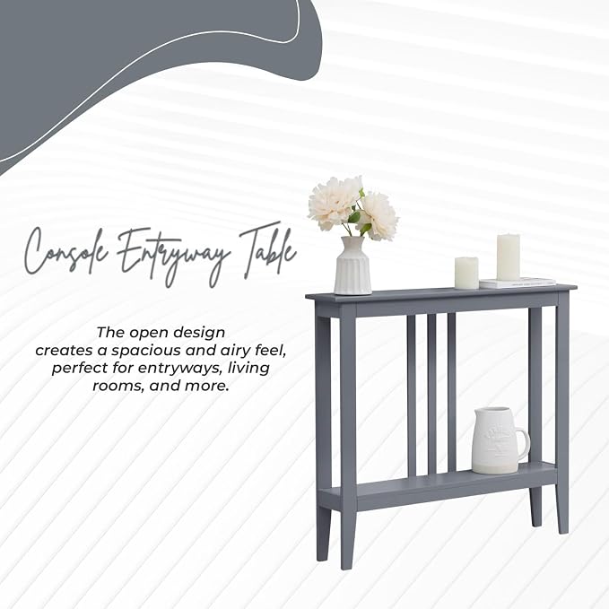 Kings Brand Narrow Console Table w/Storage Shelf, Sofa Entryway Table, Grey | Narrow Console Table with Storage Shelf – Slim Design Fits Entryways, Hallways, Behind Sofas, Shelf Décor, Books, Essentials
