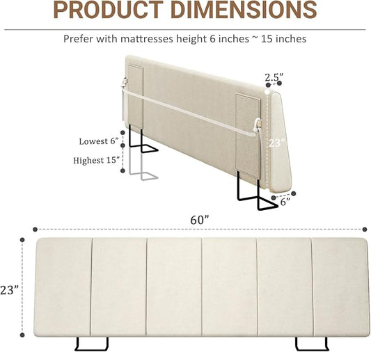Queen Size Headboard Only-No Assembly, Upholstered Headboard Queen Size Linen Fabric Modern Style Headboards Extra-Thick, Beige