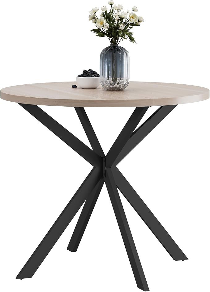 ChooChoo Round Dining Table for 2, Farmhouse Wood Kitchen Table, Circle Dinner Table for Kitchen & Dining Room, Small Space, 31.5In, Natural Oak