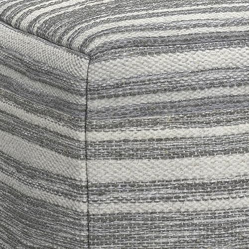 SIMPLIHOME Carina Contemporary Square Woven Pouf in Black Melange/White Wool for the Living Room, Bedroom and Kids Room
