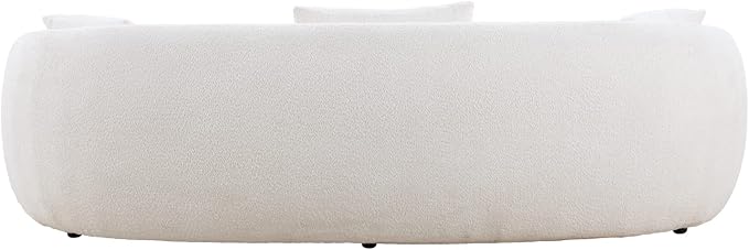 KEIKI 94" Boucle Half Moon Curved Sectional Sofa with 3 Throw Pillows, Modern Style 4-Seater Teddy Fleece Leisure Couch with Curved Backrest, Easy Assembly, for Apartment, Living Room, Bedroom, Whtie