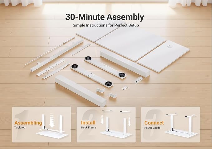 Claiks Electric Standing Desk, Adjustable Height Stand up Desk, 48x24 Inches Sit Stand Home Office Desk with Splice Board, White Frame/Cold White Top
