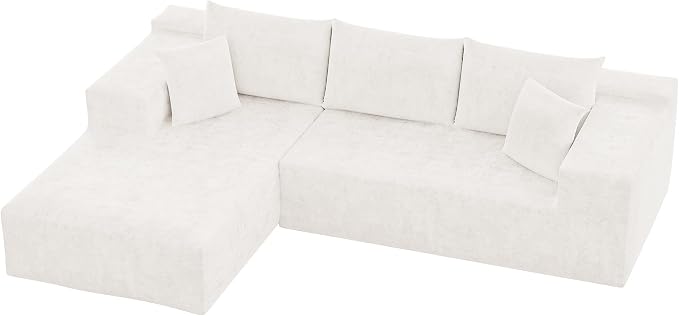 YESHOMY Boneless Couches for Living Room, 108" Sectional Modular Sectional Sofa with Deep Seat, Cloud Comfy Couch with L-Shape Chaise, Easy Assembly (Chenille, Pearl Cream)