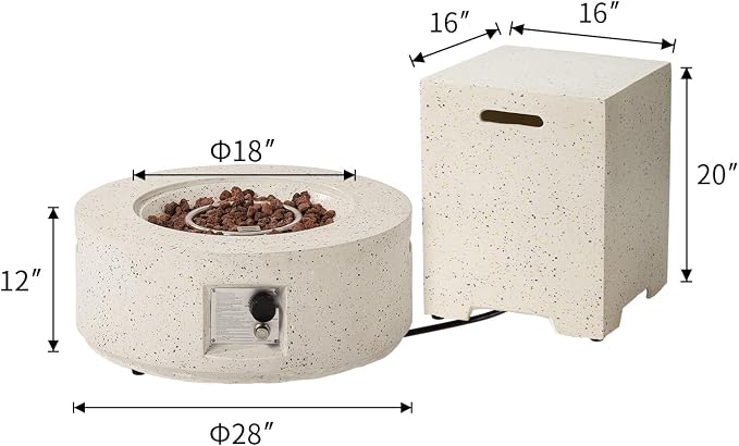 COSIEST 2-Piece Outdoor Propane Fire Pit Table Set w Tank Table, 28" Terrazzo Round Fire Table (Certified, 40,000 BTU) w 16" Tank Cover Side Table 20lb, Waterproof Cover for Garden, Pool, Backyard