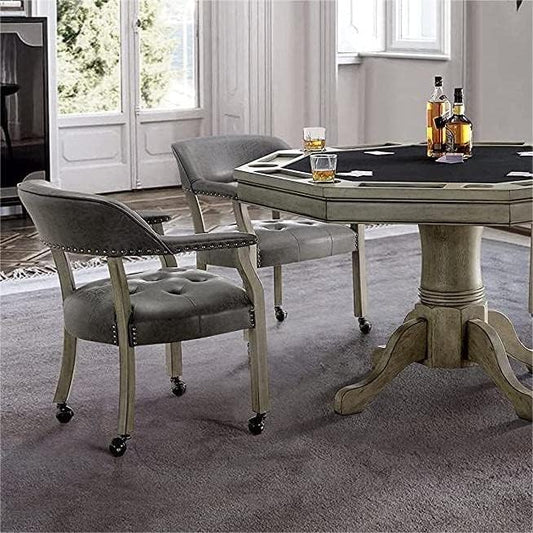 LEEMTORIG Set of 2 Dining Chairs with Casters and Arms, Rolling Dining Chairs with Wheels for Elderly, Ergonomic Wide Seat Wooden Office Desk Chair, 26"Dx25.2"W, Grey Legs&Dark Grey Fabric SY-1318-GY