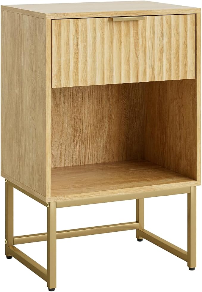 Masupu Fluted Nightstand,Modern Night Stand Wood Bedside Table with Storage Drawer Side End Table for Bedroom,Office,Oak