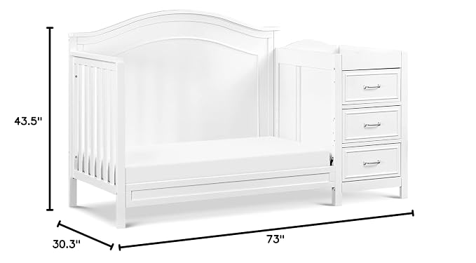 Davinci Charlie 4-in-1 Convertible Baby Crib w/Changing Table, White | Greenguard Certified Baby Crib Convertible to Toddler Bed, Daybed, Full-Size Bed - Changing Table Combo w/ Extra Storage