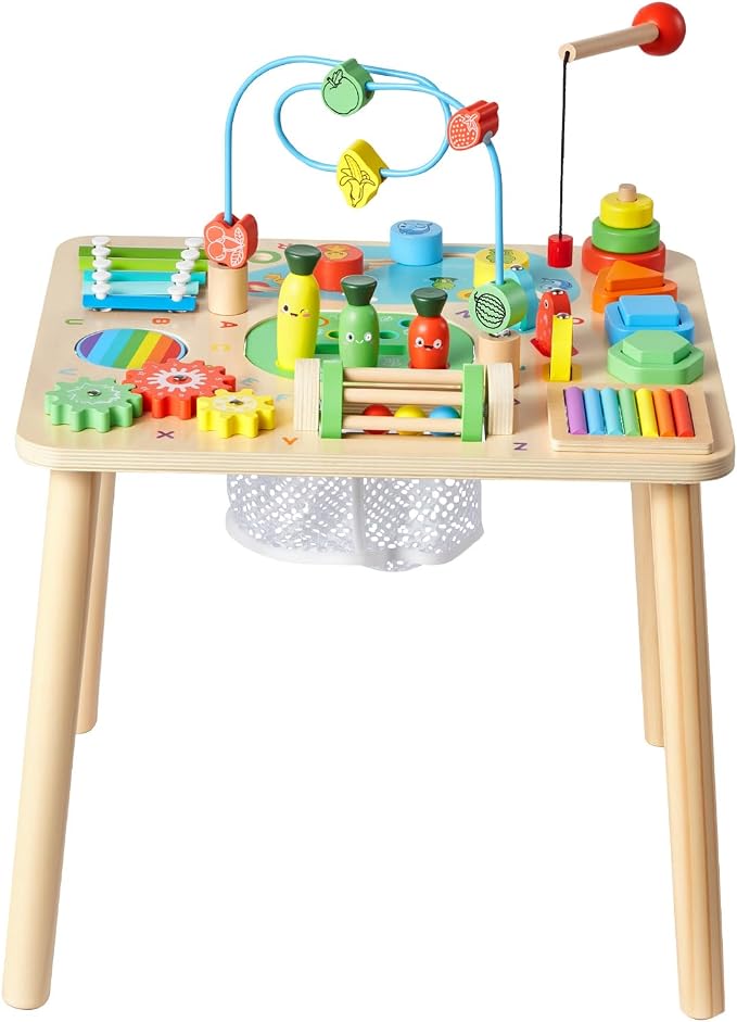 VEVOR Montessori Activity Table for Toddler 1-3 Years Old, 13 in 1 Wooden Learn Activity Desk, Baby Play Table for Boys & Girls Aged 6+ Months, Great Birthday, Christmas, Children's Day Present