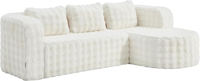 Hobestluk Modular Sectional Sofa Couches L-Shape Couch 3 Seat Modular Sofa Memory Foam Sectional Couches for Living Room, Cloud Couch (Round Eider White, 96", Right Hand Facing)