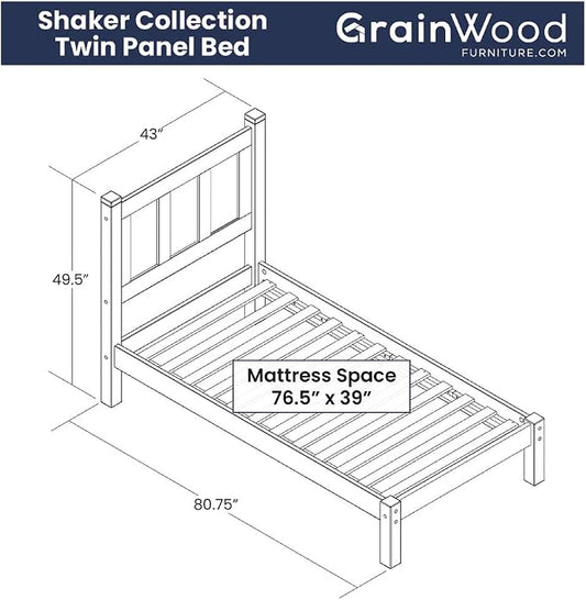 Grain Wood Furniture Shaker Solid Wood Panel Platform Bed, Twin Size, Cherry