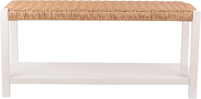 Alaterre Furniture Bench with Handcrafted Woven Rope Seat - Newport Collection 40-Inch Wood Bench with Storage Shelf for Entryway or Hallway - Indoor Furniture (White)