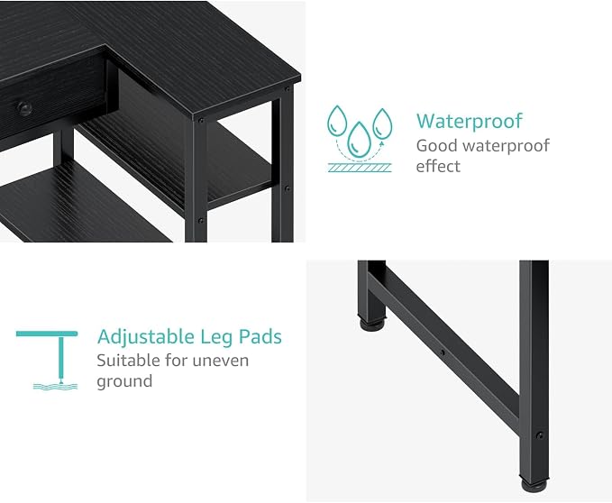 DLisiting Black Corner Desk for Small Space with Drawers, Reversible Gaming L Shaped Computer Desk with Storage Shelves for Boys, Corner Work Study PC Desks for Bedroom