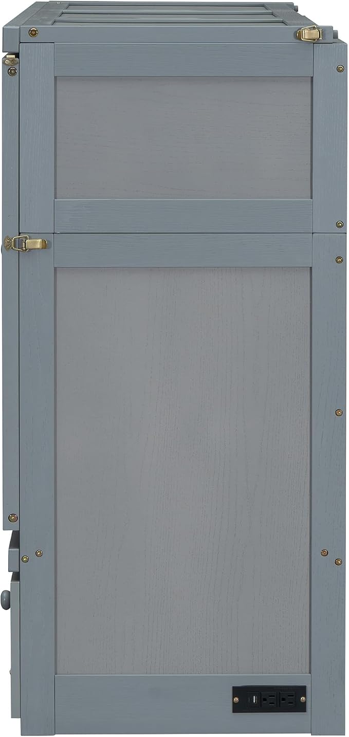 Merax Murphy Bed Cabinet Full Size with Storage Drawers, Chest Cube Bed for Guest Room, Built-in Sockets & USB Ports, for Home Office or Small Bedroom, Grey