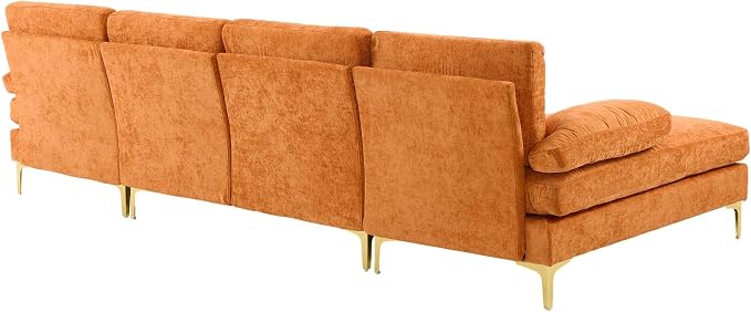 Karl home Convertible Sectional Sofa 110" U-Shape Sofa Couch 4-Seat Couch with Chaise ChenilleFabric Upholstered for Living Room, Apartment, Office, Orange