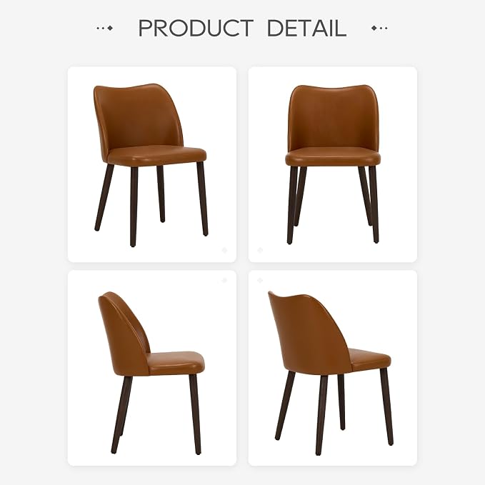 COLAMY Upholstered Dining Chairs Set of 4, Modern PU Leather Dining Room Kitchen Side Chair with Padded Seat and Wood Legs Restaurant/Cafe,Light Brown