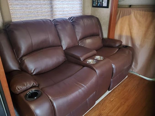 RecPro Charles 70" Powered Double RV Wall Hugger Recliner Sofa | Loveseat | RV Furniture with Upgraded 2023 Fabric (Chestnut)