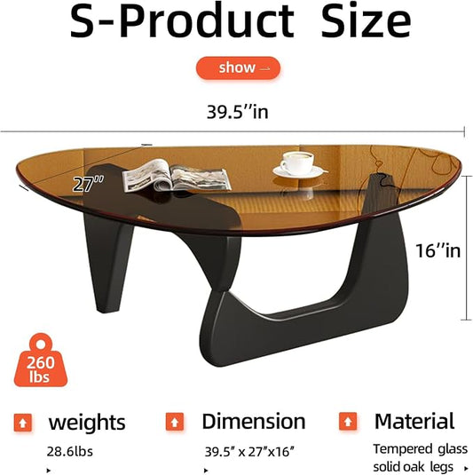 Mid Century Modern Glass Coffee Table, Coffee Table for Living Room, Noguchi Coffee Tables,Suitable for Bedroom Living Room Reception Office Tables (Black/Brown, ML)
