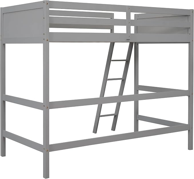 Ball & Cast Solid Wood Twin Size Loft Bed,Loftkbed w/Ladder and Full-Length Guardrails,Slat Support,No Box Spring Needed,Space Saving,Slat Support,Bedframe for Child's Bedroom,Gray