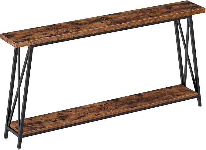 MAHANCRIS Console Table for Entryway, 63" Industrial Entryway Table, 2-Tier Extra Long Sofa Table Behind Couch, X-Shaped Support, for Entryway, Hallway, Living Room, Rustic Brown CTHR4801Z