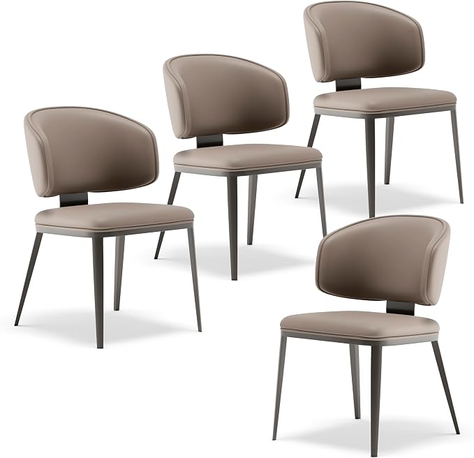 Dining Chairs Modern High Backrest Comfortable, Fashion Upholstered Kitchen Chair Armless Dinner Chair with Metal Legs for All Rooms (Milk Coffee, Set of 4)