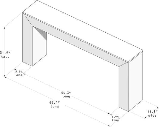 Plank+Beam Grand Console Table, 66 Inch Modern Solid Wood Sofa Table, Narrow Entryway Table for Hallway, Behind the Couch, Living Room, Foyer, Black Wirebrush