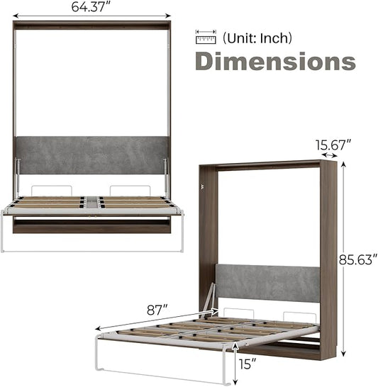 Bobve Farmhouse Murphy Bed Queen, 85" Wall Bed Folds to Save Space, Concealed Bed Frame with Hydraulic Rod and Wall Mounted Features for Apartment/Office/Guest Room