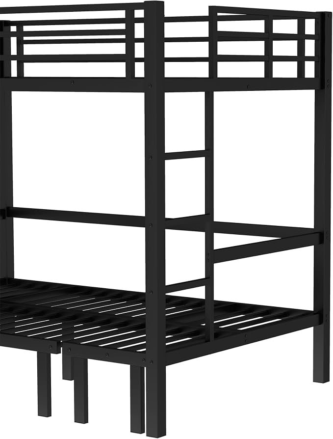 Bellemave Full Over Full Futon bunk Bed, Lower bunk can be Pulled Out in Three Sections, Loft Bed with Sofa for Teens, Adults, Bedroom, Black(Excluding Cushions and mattresses)
