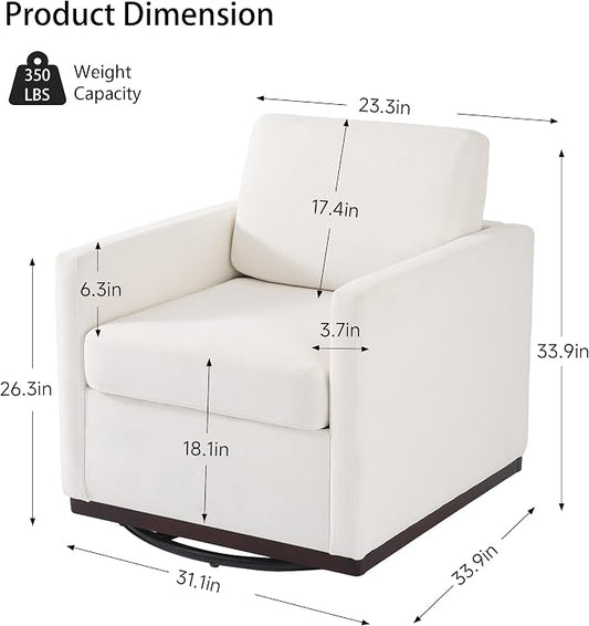 360° Swivel Accent Chairs Set of 2, 31" Wide Upholstered Club Armchairs for Living Room, Comfy Square Swivel Barrel Chair with Metal Base, Chenille Fabric, Beige
