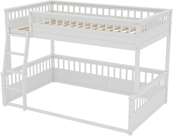 RUNNA Solid Wood Bunk Bed with Ladder, Guardrails & Detachable Design | Solid wood bunk bed, ladder, Guardrails, detachable split design, kids teens bedroom, no box spring